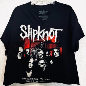 Slipknot Black Graphic Cropped Tee Subliminal Verses 2005 World Tour Womens XL